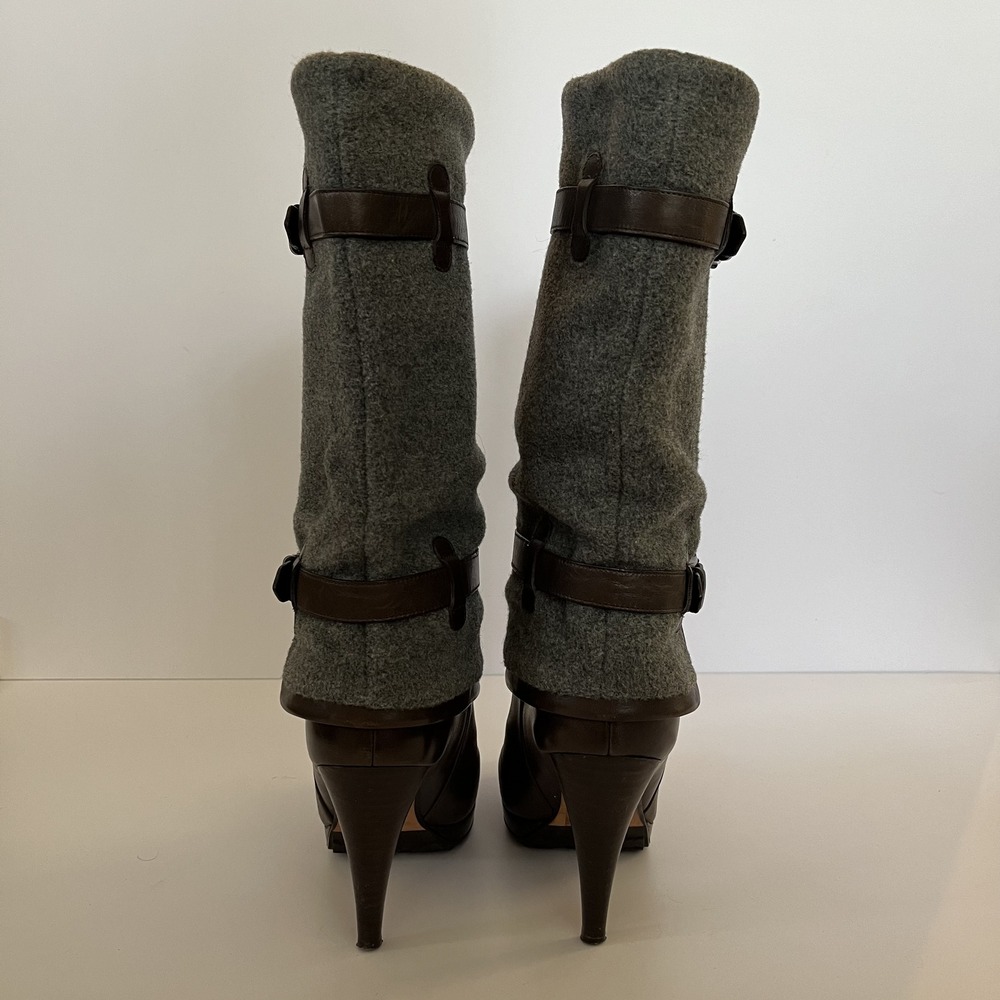Cole Haan Stiletto Heel Boots Women's 6.5B Brown Leather Gray Wool - Picture 4 of 8